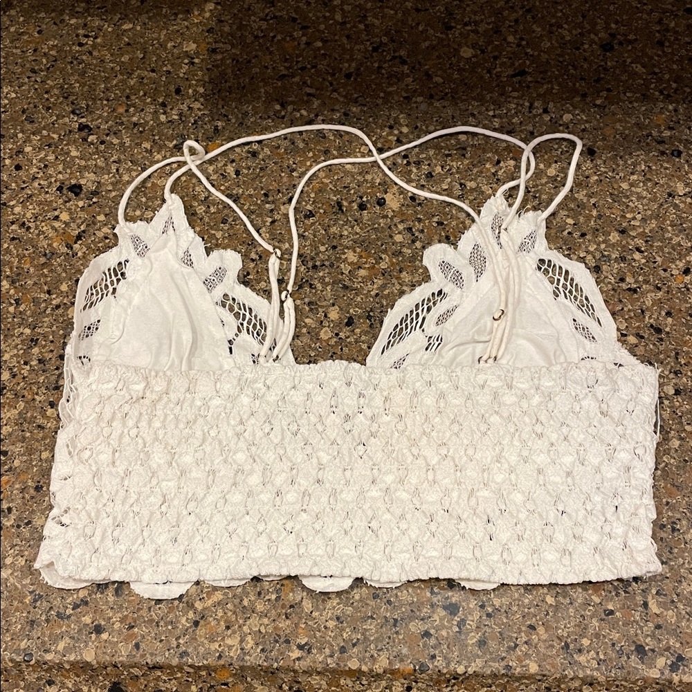 Free People Intimately Adella Longline Bralette Coquette Lace White Ruched L - Picture 7 of 8